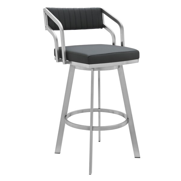Armen Living Capri 30" Swivel Modern Metal and Slate Gray Faux Leather Bar and Counter Stool LCCPBABSSG30 - main